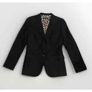 Dolce & Gabbana Pinstripe Wool Blazer Jacket Leopard Print Lining Size Small
